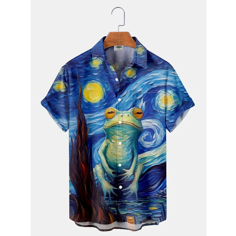 Hawaii Funny Shirt For Men 3d Print Frog Summer Hawaiian Beach Tops Casual Short Sleeve Lapel Blouse Streetwear Male Clothing
