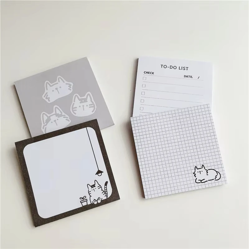 50 Sheets Brief Strokes Cartoon Cute Cat Memo Pad Simple Style Kawaii Message Paper Student To Do List Notes School Stationery