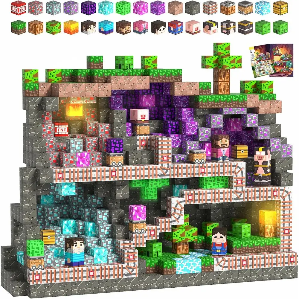

Light-Up 150-Piece Magnetic Building Blocks Set for Kids, STEM-Inspired Sensory Toy, Suitable for Ages 3+, Ideal Christmas or Bi