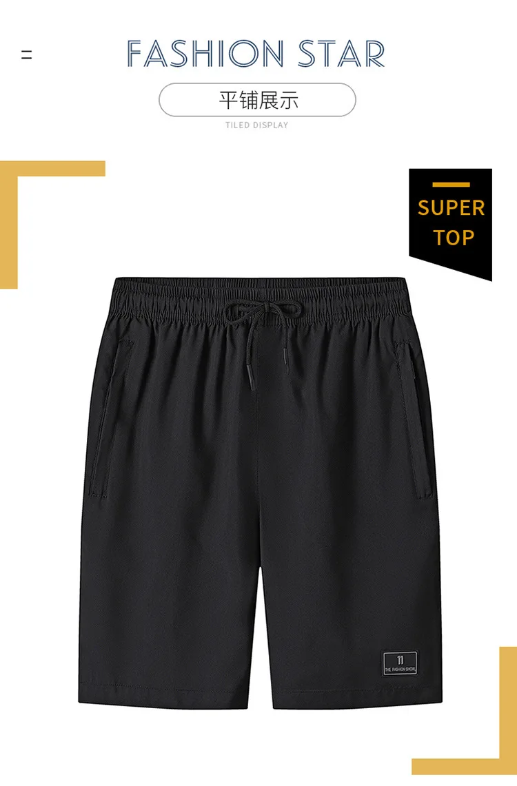 Shorts corrida secagem rápida para homens, calça casual com bolso, marca clássica, preta, verão, nova, 2023