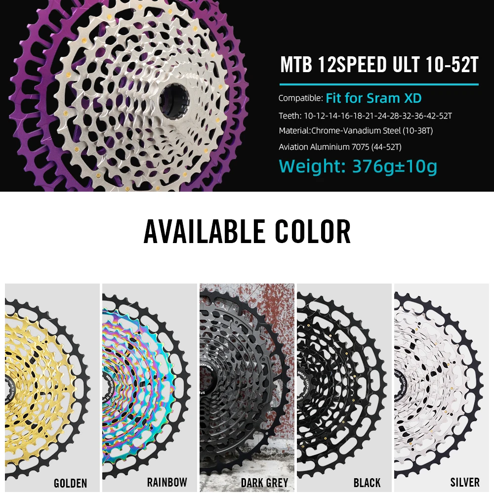 SPEDAO 12 Speed MTB Cassette 10-52T 10-50T 11-50T XD HG Freewheel Lightweight CNC K7 Sprocket Drivetrain Upgrade Bike Parts