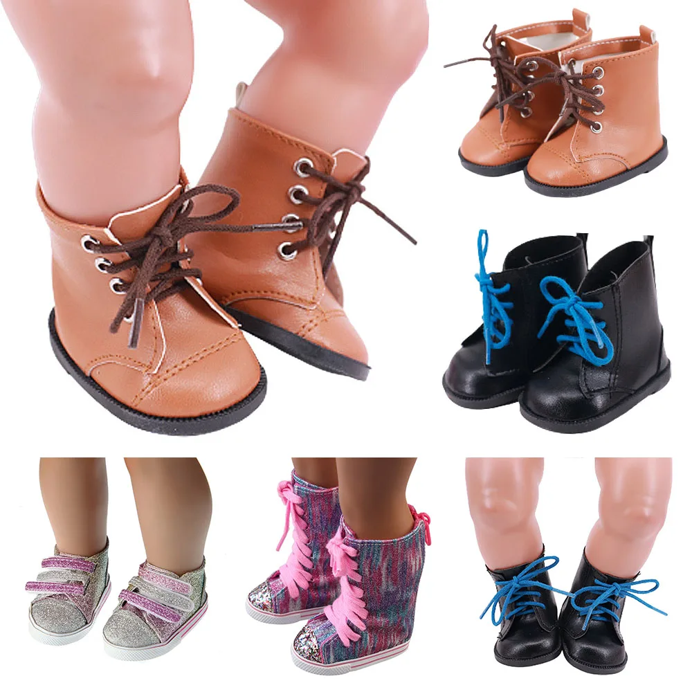 7CM PU Shoes Wear for 43CM New Baby Born Toys for 18 Inch American Dolls Mini Shoes for Girl's Gift