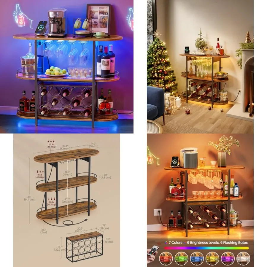 

Bar Cabinets for Home, LED Coffee Bar with Power Outlets, Home Mini Bar for Liquor, Freestanding Wine Rack with Glass Holder, K