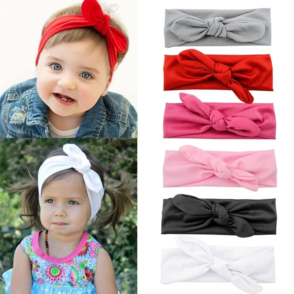 1PC Solid  Baby Nylon Headband Soft Rabbit Bowknot Turban Hair Bands for Children Girls Elastic Headwrap Infant Hair Accessories