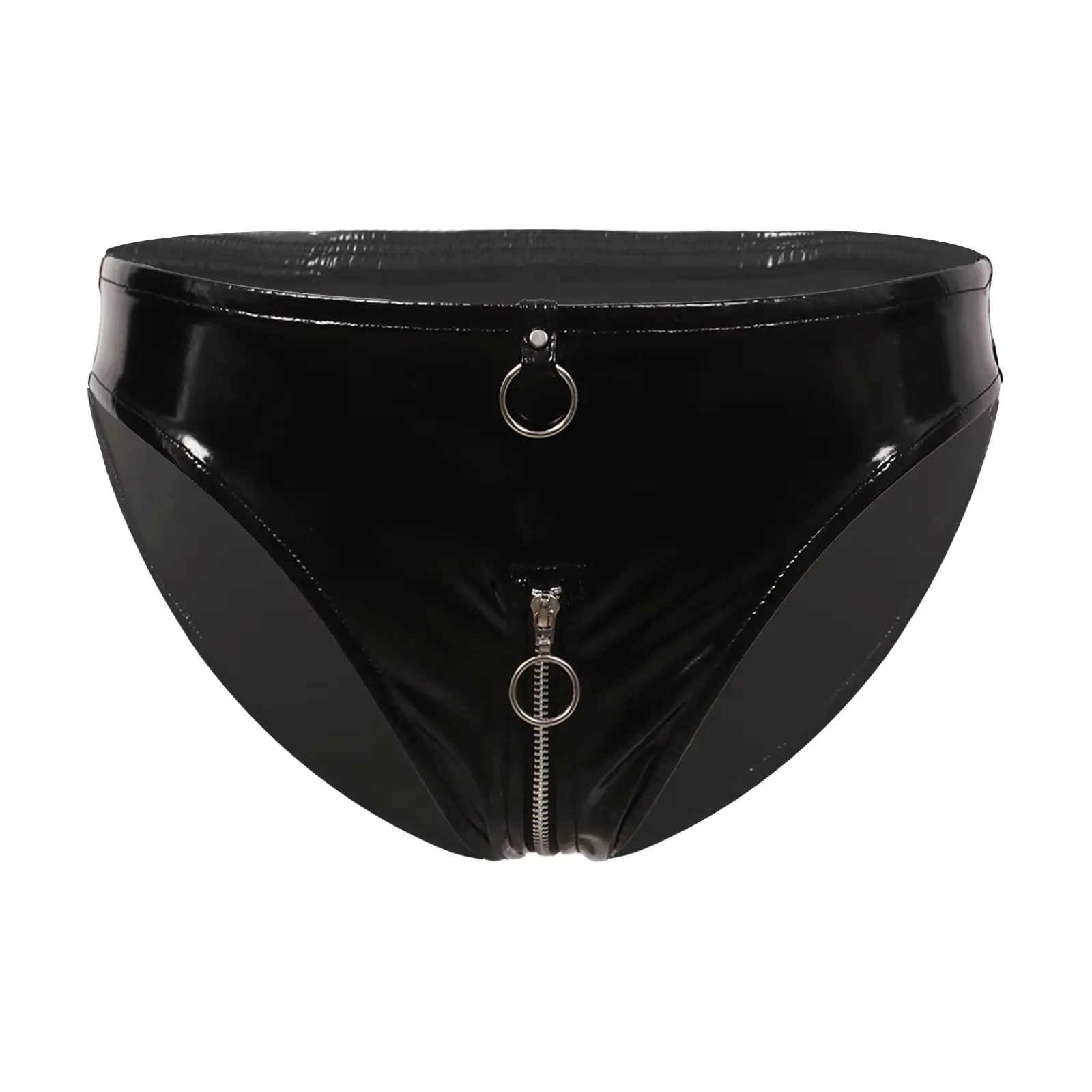 

Womens O Ring Zipper Crotch Briefs Booty Shorts Wet Look Patent Leather Panties Latex Lingerie Underwear Sexy Club Stage Costume