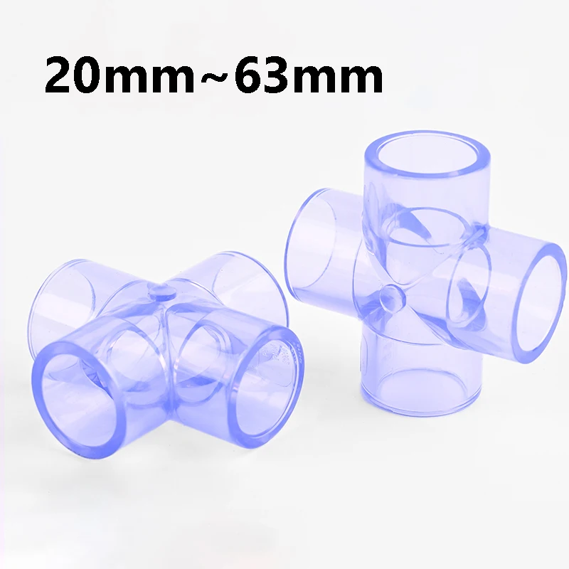 

20 мм, 25 мм, 32 мм, 40 мм, 50 мм, 63 мм, ПВХ, прозрачный синий крестообразный соединитель, фитинги для водопроводных труб, адаптер для водопроводной трубки
