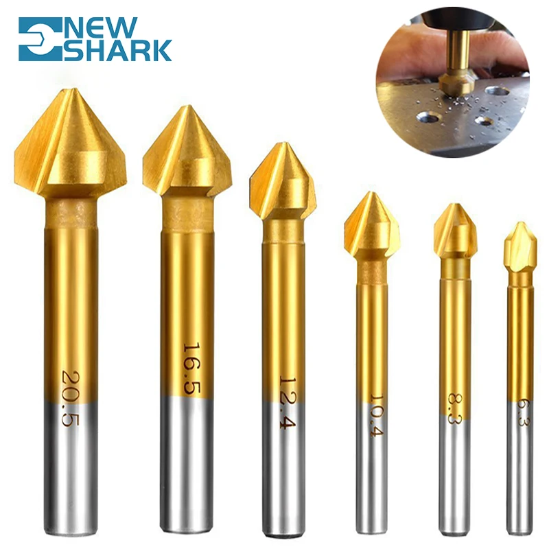 

6.3-20.5mm Titanium Countersink Drill Bit Set Round Shank 3 Flute 90 Degree Hss Chamfer Chamfering Cutter Woodworking Drill Bits