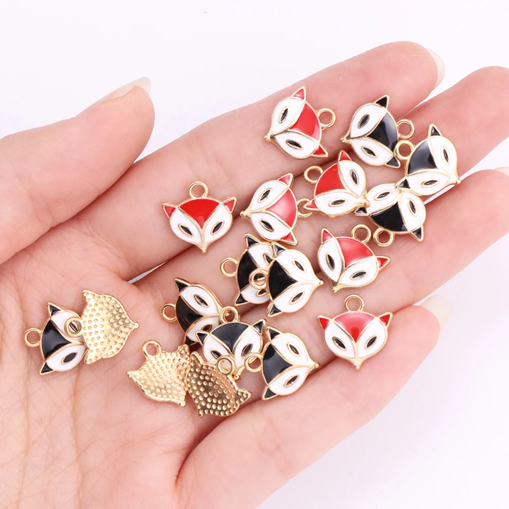 10Pcs Enamel Cute Mini Fox Charms for Jewelry Making Handmade Cartoon Animal Pendant Earrings DIY Accessories Craft Supplies