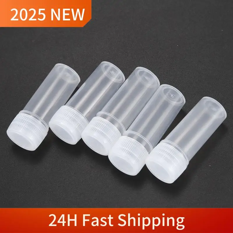 2025 Trend 100X Plastic Sample Bottle 5Ml Test Tube Lab Small Vial Storage Container + Lid