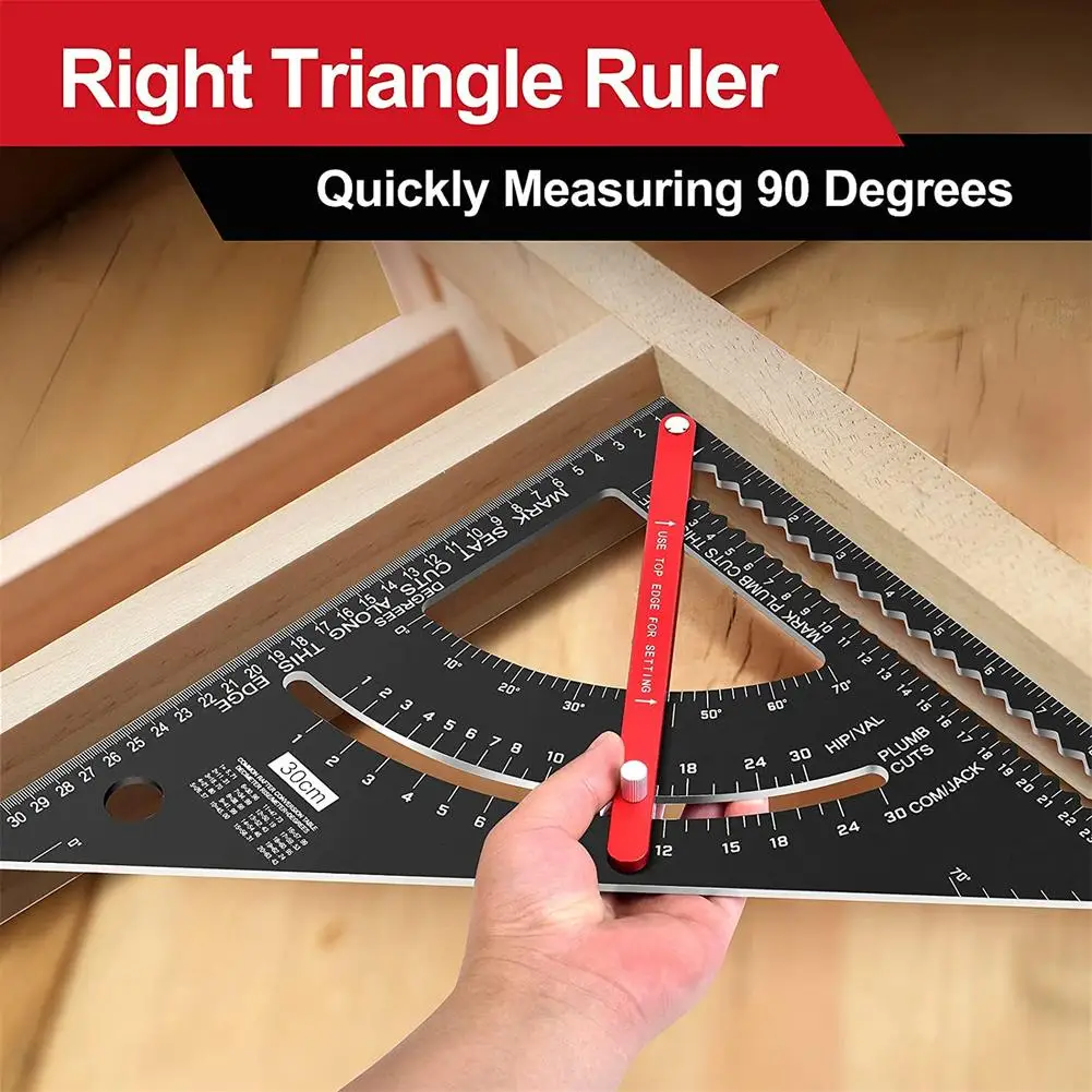 7/12 Inch Carpentry Triangle Ruler Adjustable Multi Function Carpenter Layout Square Woodworking Tools Square Measuring Ruler