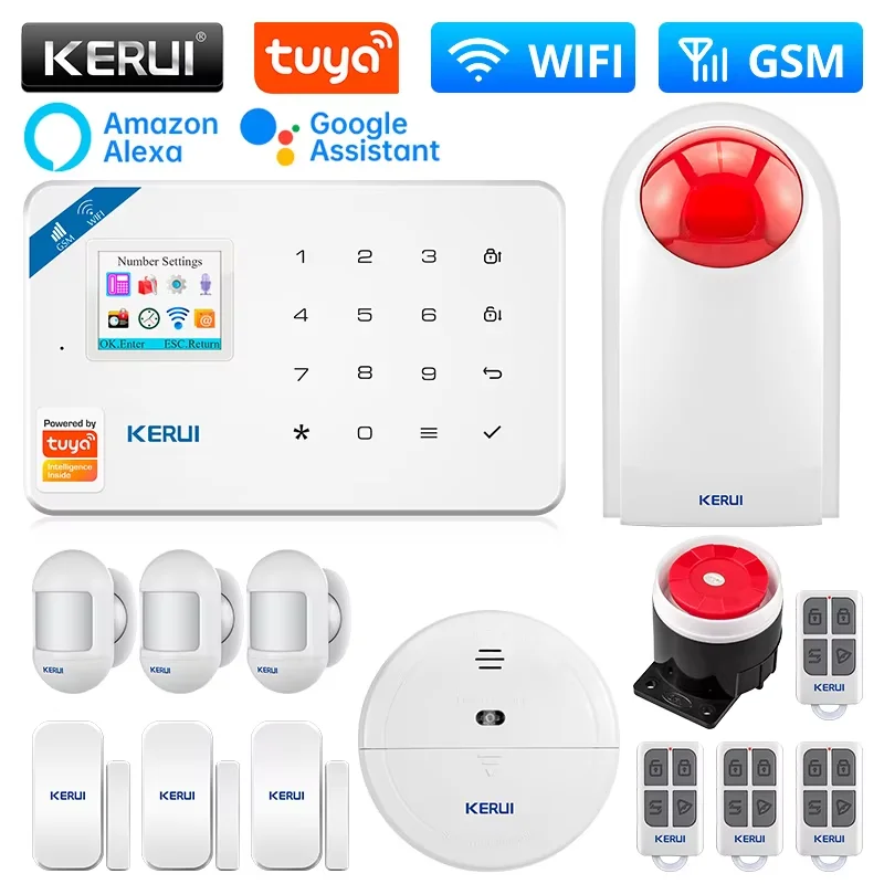 KERUI W181 Home Security Alarm System Kit with Motion Sensor WIFI 2G GSM Alarm Support Alexa Tuya Smart APP Remote Control Siren