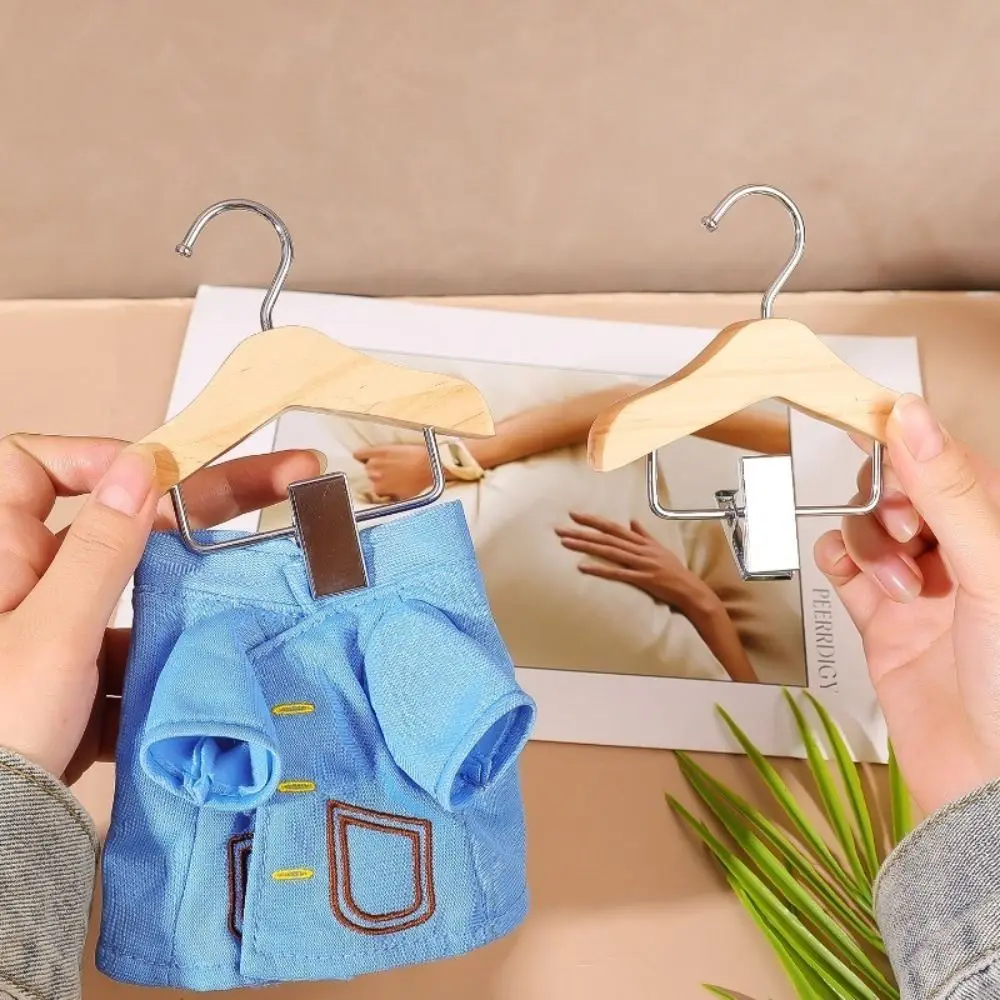 New Solid Wood Hanger with Clip Anti Slip Pet Clothes Hook Mini Hanger