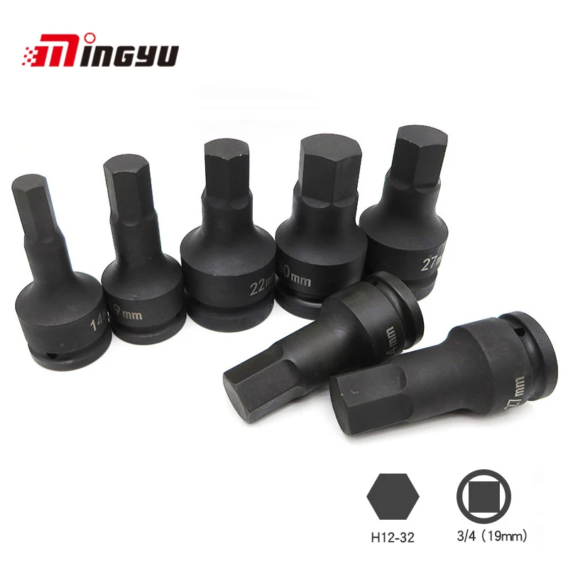 

1pc 3/4 Impact Allen Socket For Pneumatic Tool Cr-mo Steel 12MM To 32MM Hex Shock Wrench Head Bits