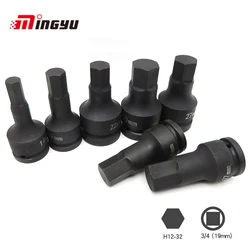 1pc 3/4 Impact Allen Socket For Pneumatic Tool Cr-mo Steel 12MM To 32MM Hex Shock Wrench Head Bits