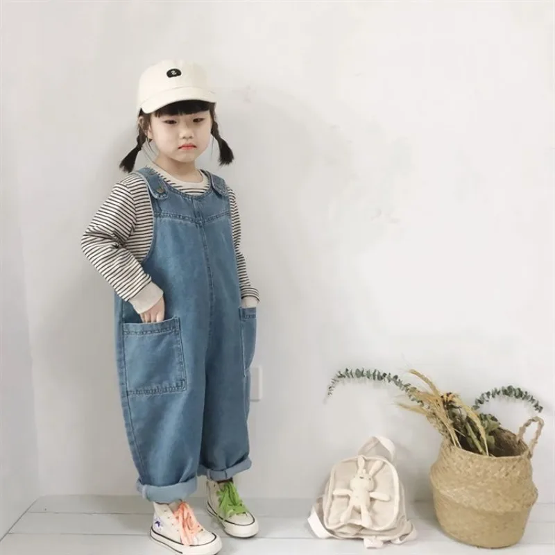 귀여운 청바지 키즈 오버롤, 한국 루즈 캐주얼 인기 Y2K 아동복 점프수트 바지, 귀여운 패션, 용수철 가을 신상