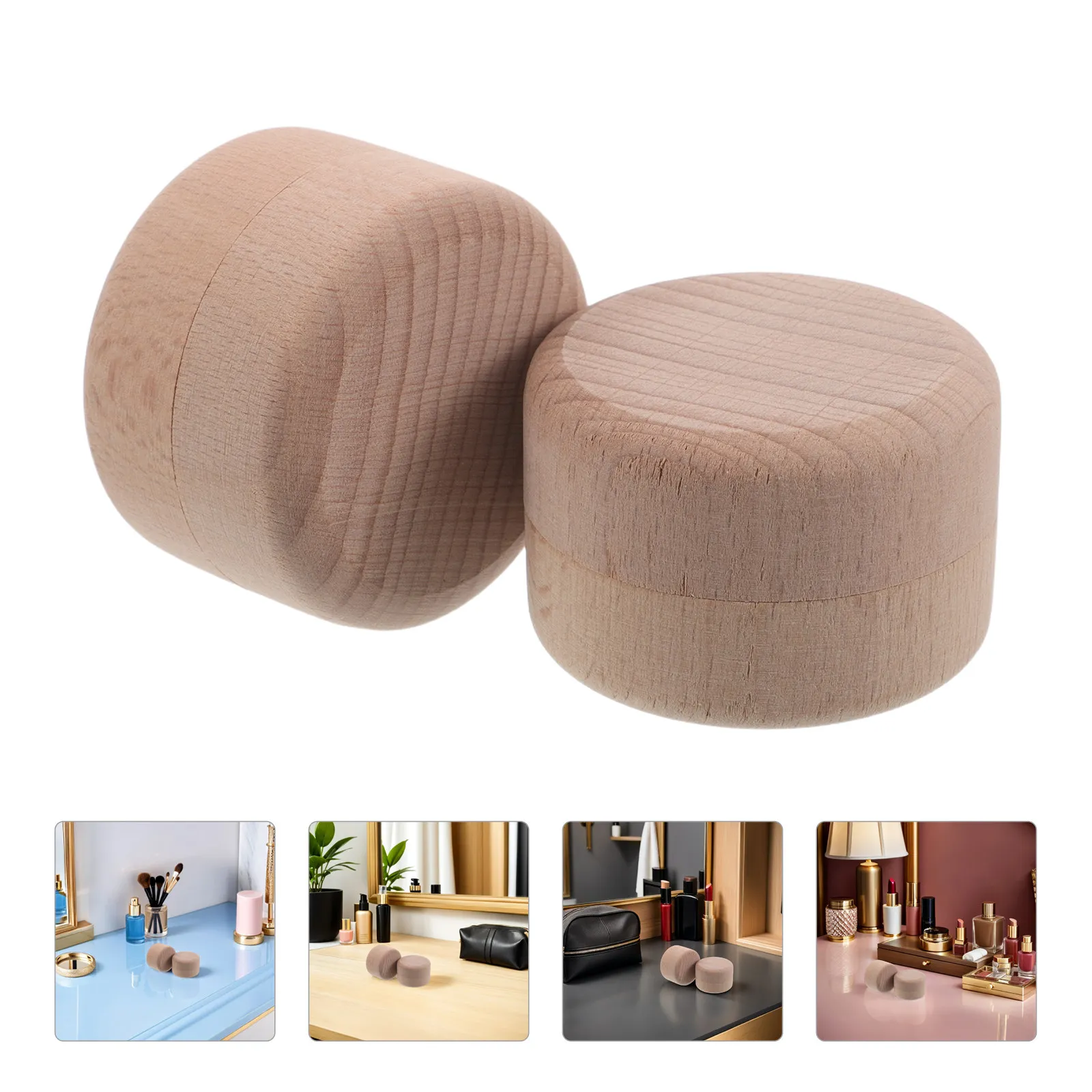 2Pcs Mini Round Wood Jewelry Boxes Natural Grain Keepsake Organizer for Rings Earrings Engagement Proposal Travel Storage