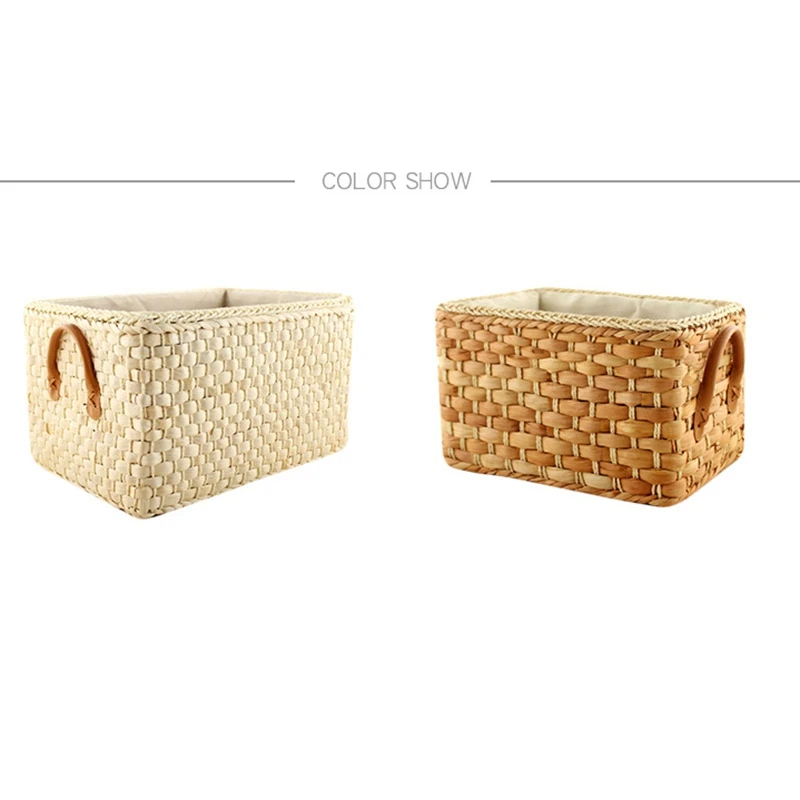 A74I-Manual Woven Storage Basket Handmade Laundry Wicker Baskets Sundries Organizer Clothes Toys Container Decoration