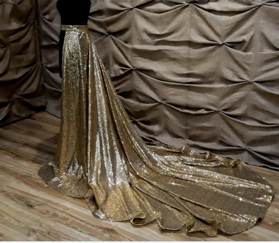 

Golden sparkle Sequins detachable train, bridal removable skirt custom