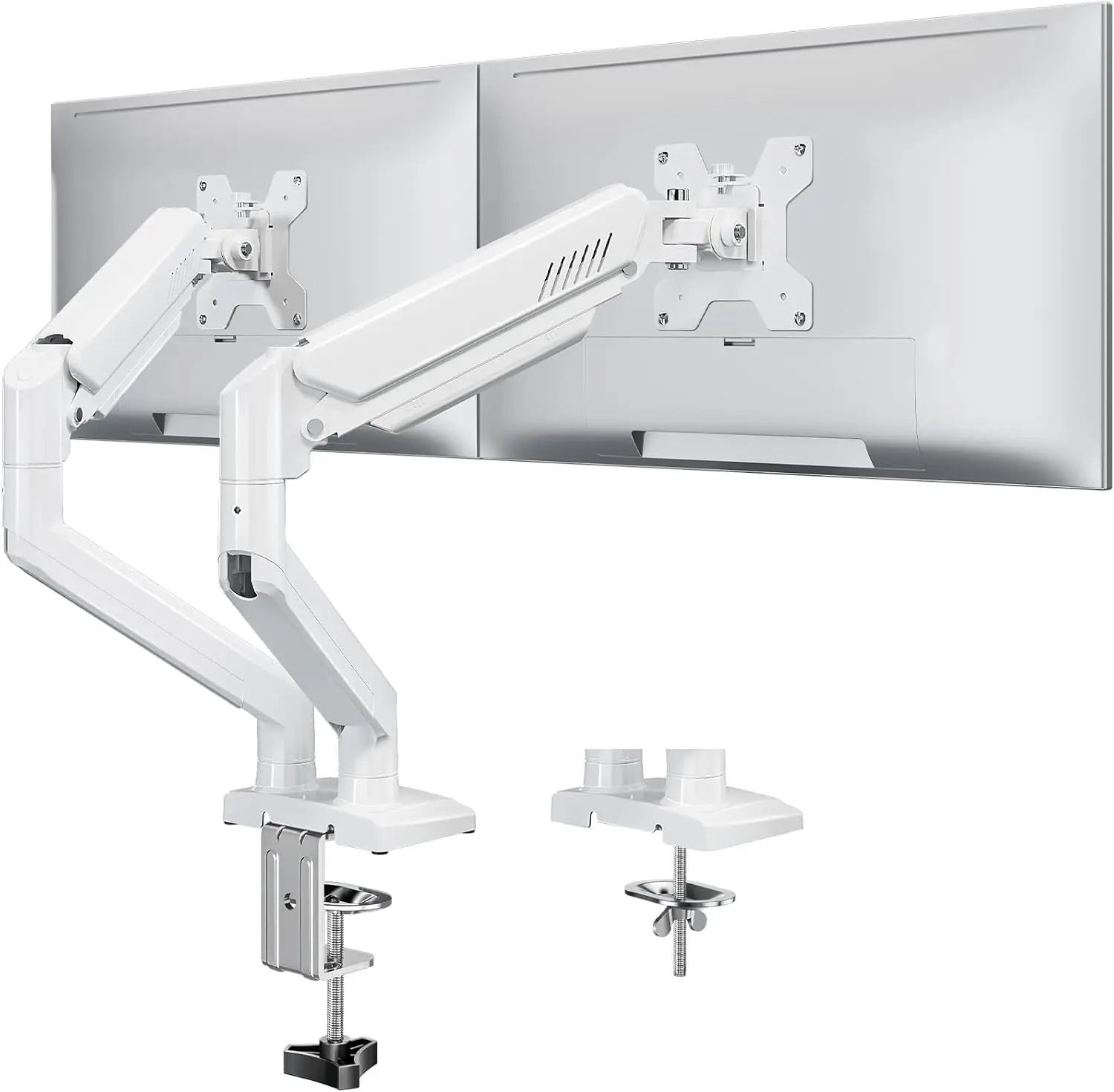 

Dual Monitor Stand for 22-32 inch Screens, Height Adjustable Desk Mount, VESA Compatible, White