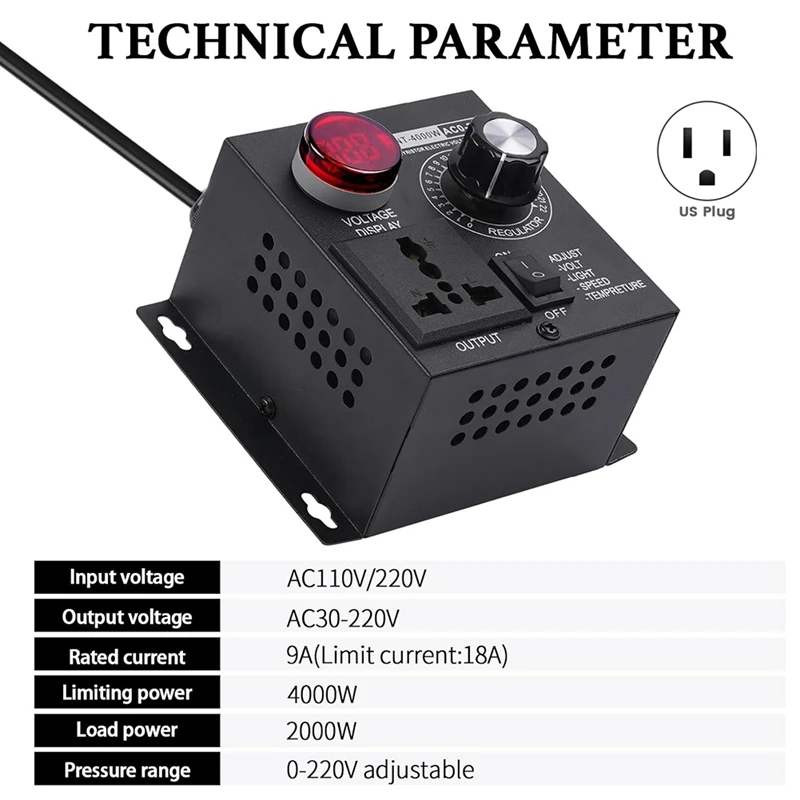 AB15-AC Motor Speed Controller ,Variable Speed Controller Fan Speed Controller, 120V SCR Voltage Regulator US Plug