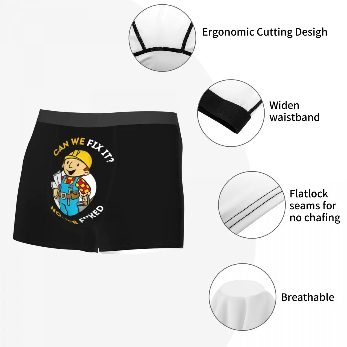 Men Bob The Builder Underwear Can We Fix It Funny Repair Man Hot Boxer Briefs Shorts Panties Homme Polyester Underpants S-XXL