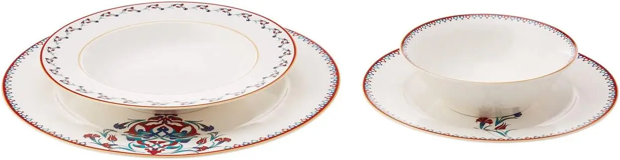 Conjunto de jantar de porcelana Nakkas de 24 peças para 6 pessoas, design exclusivo, louças e pratos, ocasiões diárias e especiais, chique e ele