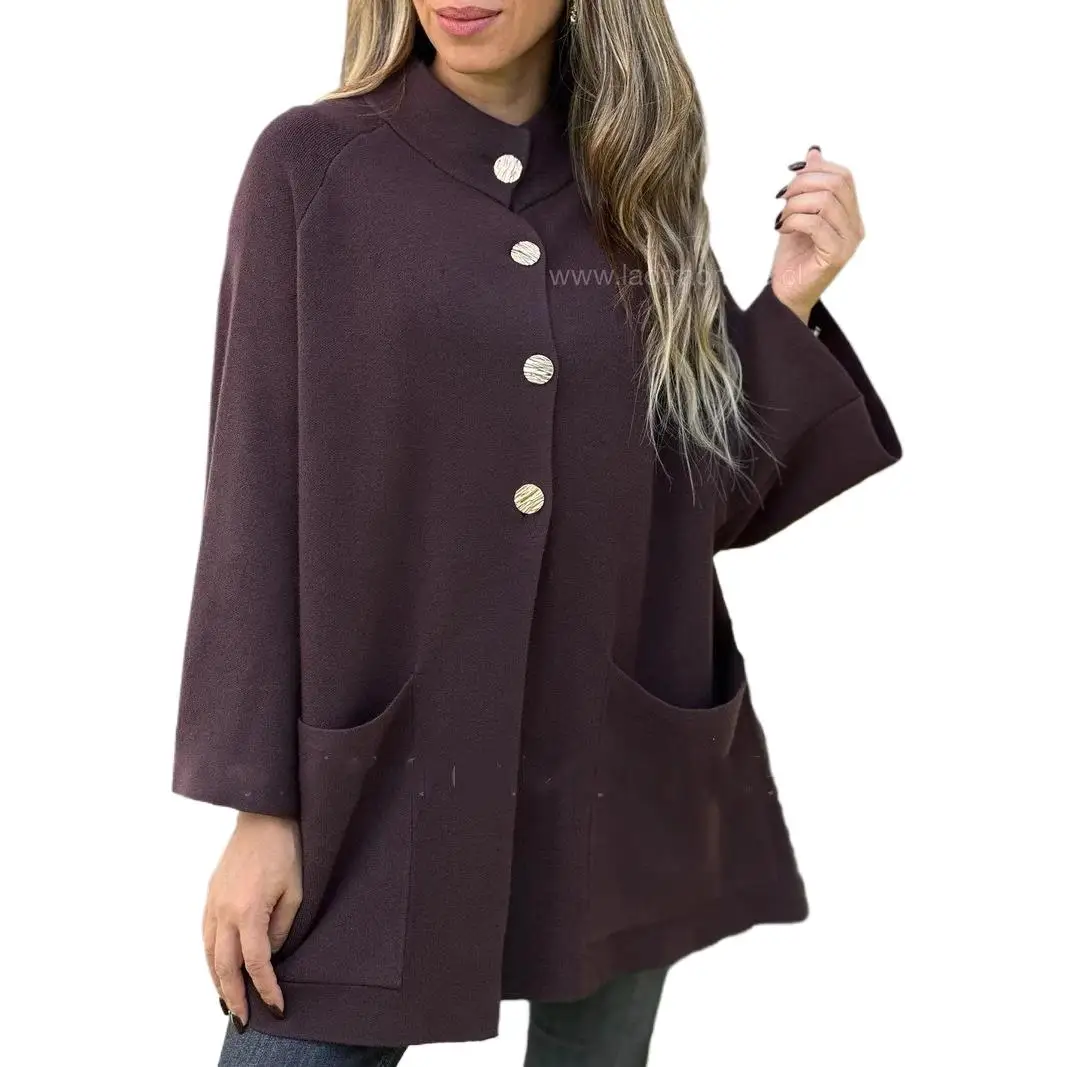 

2025 New Fashion Button Stand Collar Jacket Women Autumn Casual Loose Solid Color Pocket Knitted Jacket For Women