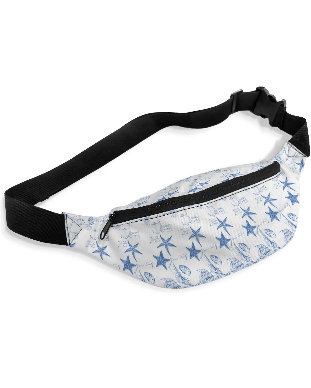 

Blue Ocean Starfish Conch Seahorse Anchor Waist Bag Women Men Belt Bags Large Capacity Waist Pack Unisex Crossbody Chest Bag