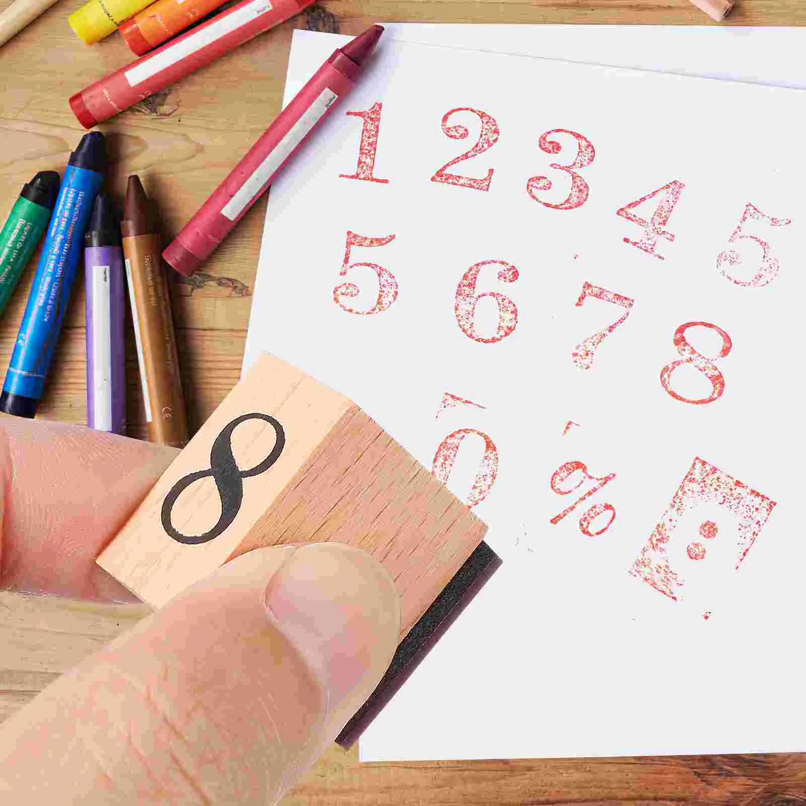 Wooden Rewards Stamps Set DIY Arabic Numerals Seal Craft Rewards Stampss Numbers Planner Scrapbook