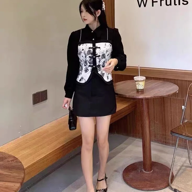 Chinese National Style Shirts Wp,em Short  Cardigan Women Long Sleeve Short Autumn Top