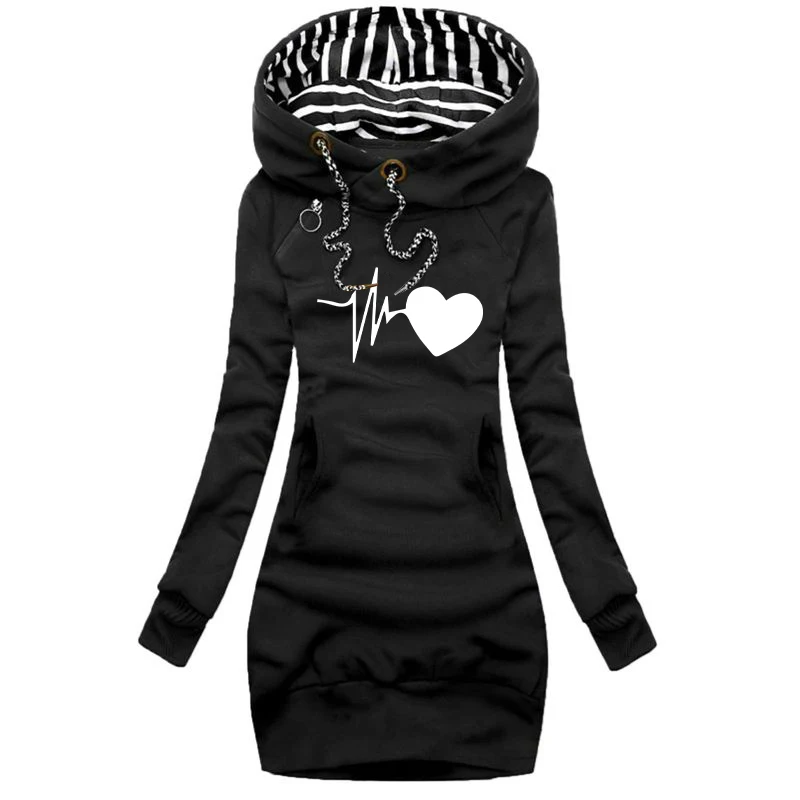 Women Sweater Dress Long Sleeve Hoodie Dress Autumn Winter Casual Slim Sweater Hoodies Dress