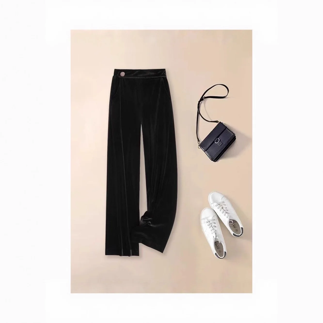 กางเกงขายาวเอวสูงทรงขากว้างสำหรับผู้หญิง ทรงเข้ารูป ผ้ากำมะหยี่สีทอง ทรงตรง สวมใส่สบาย แฟชั่นลำลอง สไตล์สตรีท