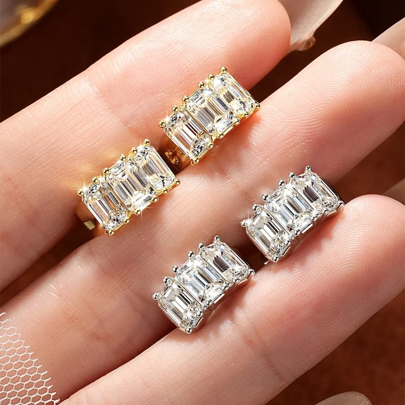 Rrjzz Smaragdschliff 4*6mm D Farbe Voll-Moissanit-Ohrringe 6 Steine 4,8 Karat Imitationsdiamant Damen Creolen GRA Schmuck Geschenke – Detail 5
