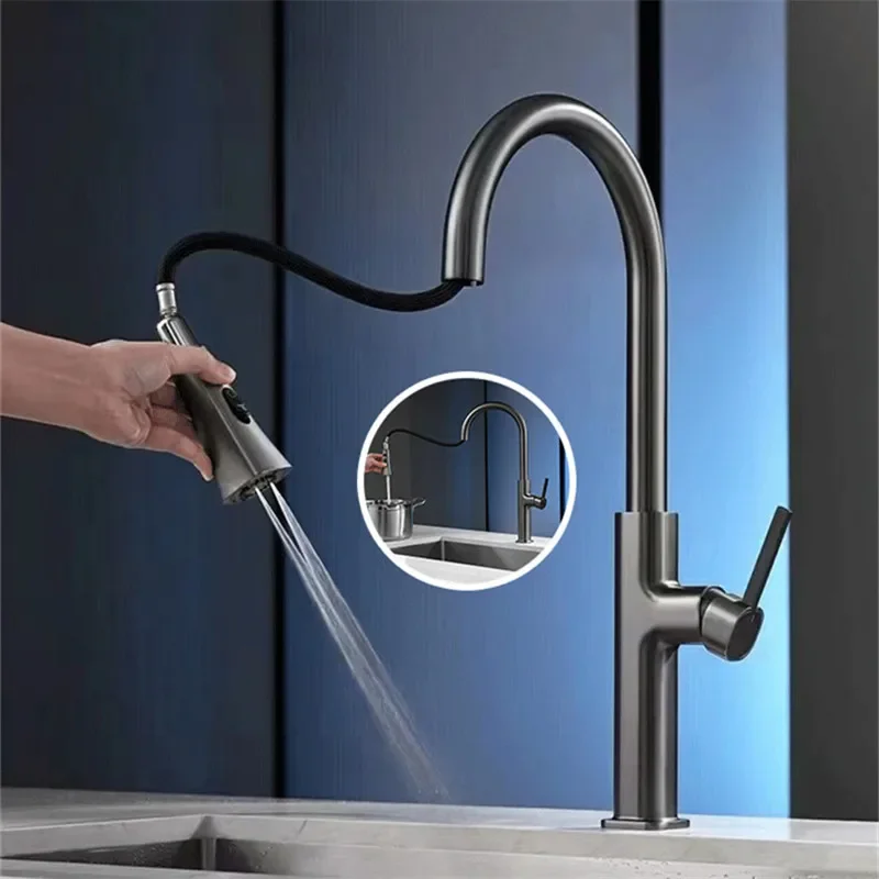 

Grey Pull Out Kitchen Faucet Brass Black Sink Mixer Tap 360 degree rotation torneira cozinha mixer taps Tap