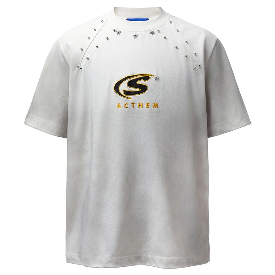 Men's T-shirt Gothic Punk Retro Casual Loose Oversized Distressed Rivet Summer Cotton Tshirts Tee Tops