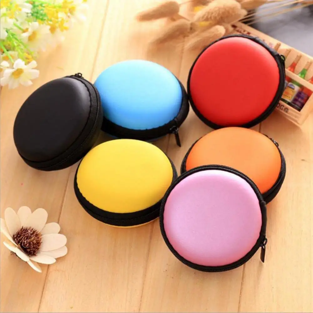 Mini sac de rangement rond portable pour câble d'écouteur et données USB, étui de poudres à fermeture éclair, mini coque rigide pour téléphone de sauna