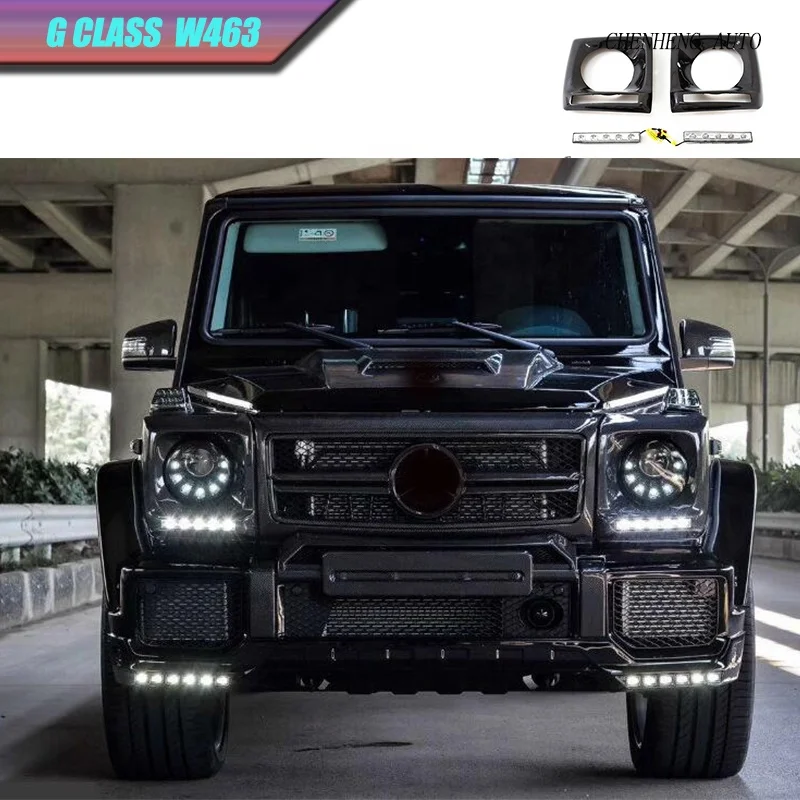 G Class for W463 G550G500g63g65G350D Before 2018y Car  Headlight Cover Carbon Fiber  Headlight Decorative Frame With LED Light