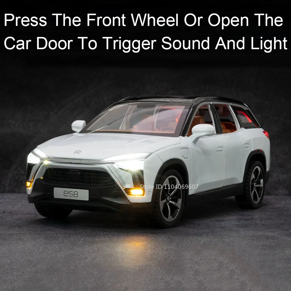 1:24 Alloy NIO ES8 Miniaturowe modele samochodów Zabawki Metal Diecast Pull Back Sound Light 6 Doors Opened Vehicle Toys Children Presents