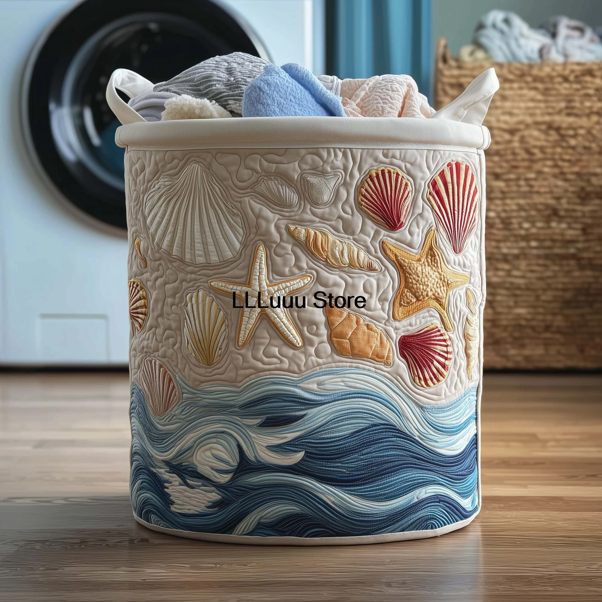 Beach Joy Quilted Laundry Storage Basket for Dustproof and Dirty Clothes Storage 3D Trendy Multi Color Pattern