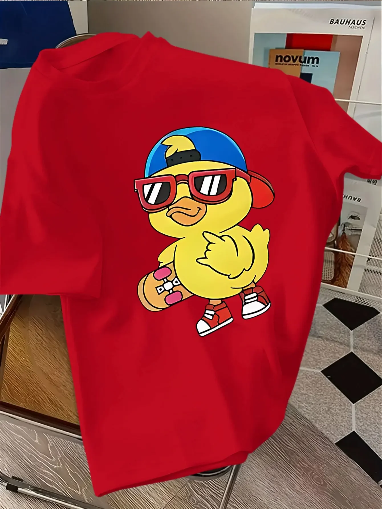 Cartoon Little Yellow Duck Skateboarding Youth Trendy T-shirt Summer New Fashion Casual Loose Versatile Parent Child Clothes