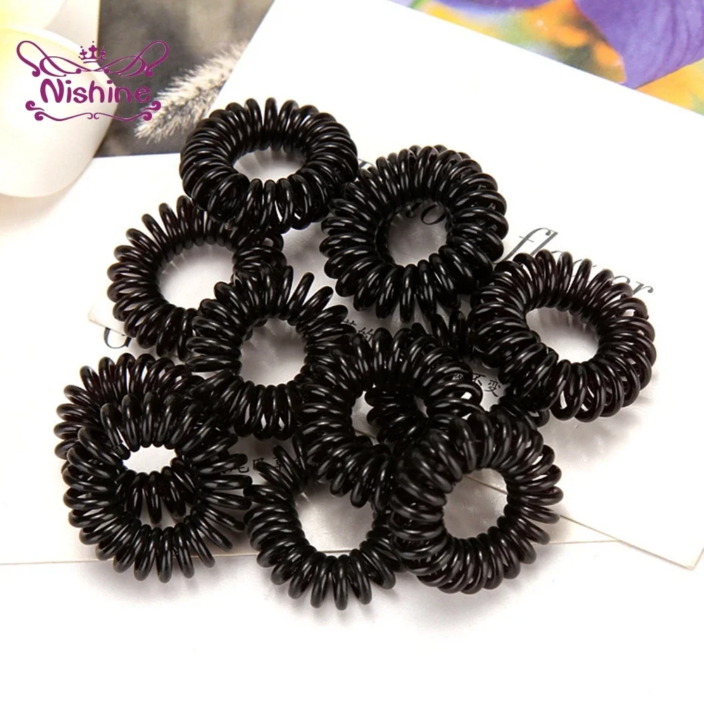 Nishine-diademas elásticas con forma de espiral para niños, cintas de goma de moda, Color sólido, alambre de plástico para teléfono, 100 unidades por lote