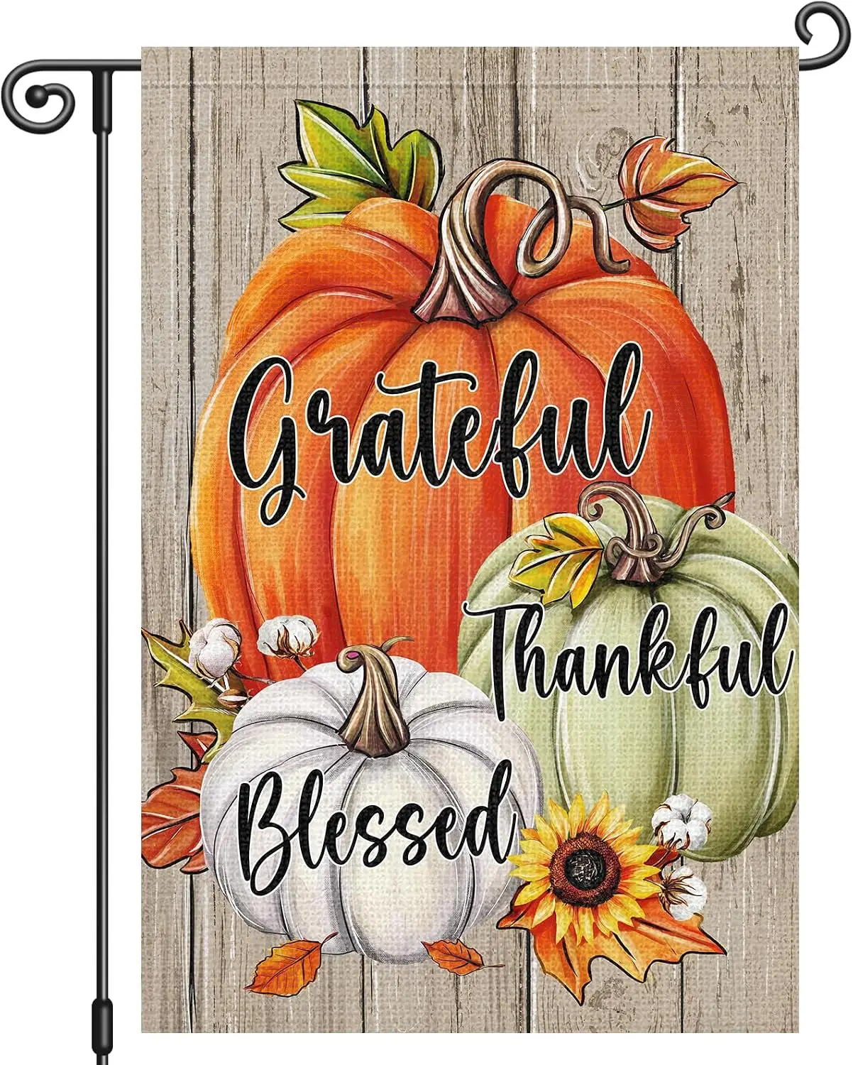 Louise Maelys Fall Garden Flag Grateful Thankful Blessed Pumpkin 12x18 Inch Double Sided Floral Sunflower Holiday Seasonal A bbp