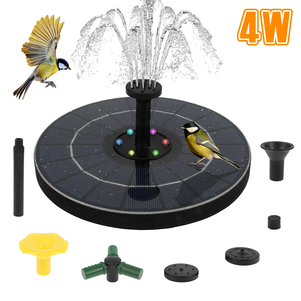

4W Solar Bird Bath Fountain Pump Outdoor Solar Powered Fountain with Color LED Lights & 6 Nozzle for Garden Pond Pool Decoration