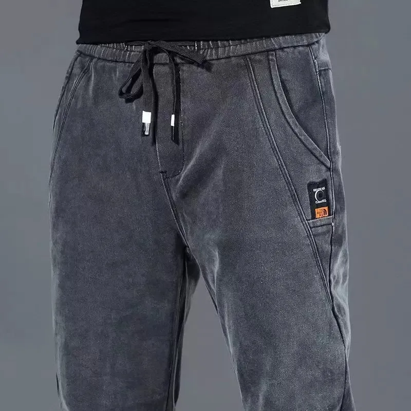 Menswear Spring Autumn Elastic Waist Slim Fit Straight Leg Casual Jeans Durable Stain Resistant Cotton Youth Fashion