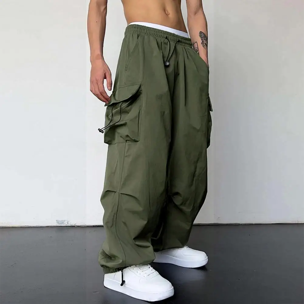 

Multi-pocket Pants Elastic Waistband Pants Oversized Multi Pocket Men's Cargo Pants with Elastic High Waist for Ankle-banded