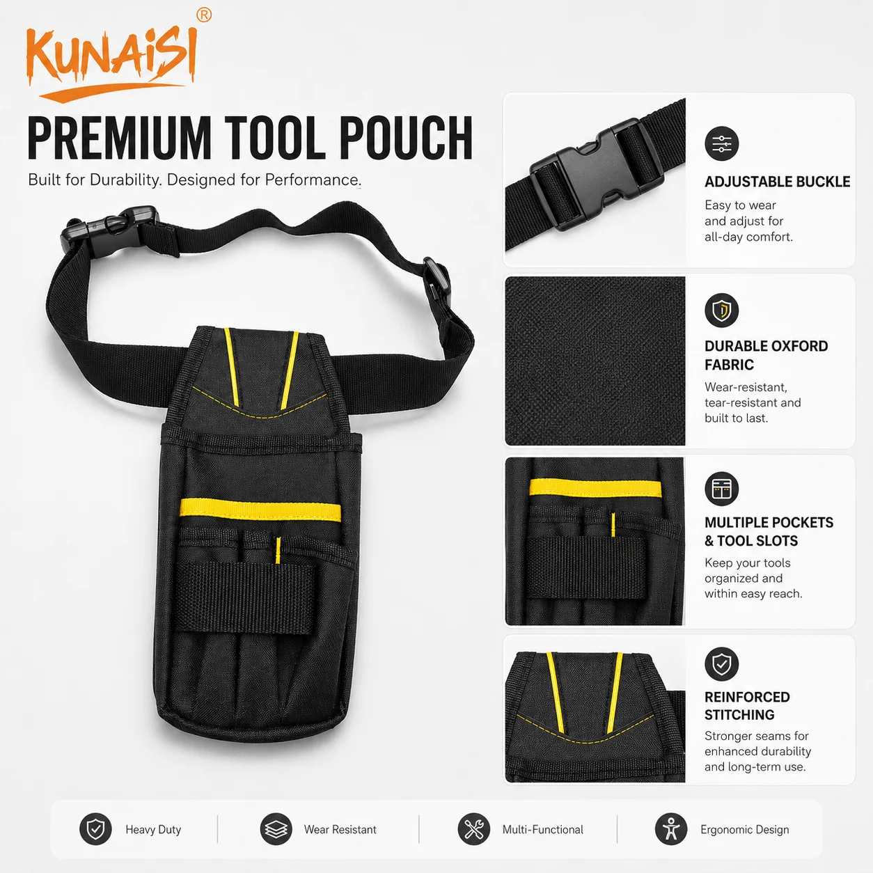 KUNAISI Professional Electrician Tool Bag Belt Oxford Cloth Tool Belt Holder Kit Multi-Pockets Convenient Small Tool Storage Bag