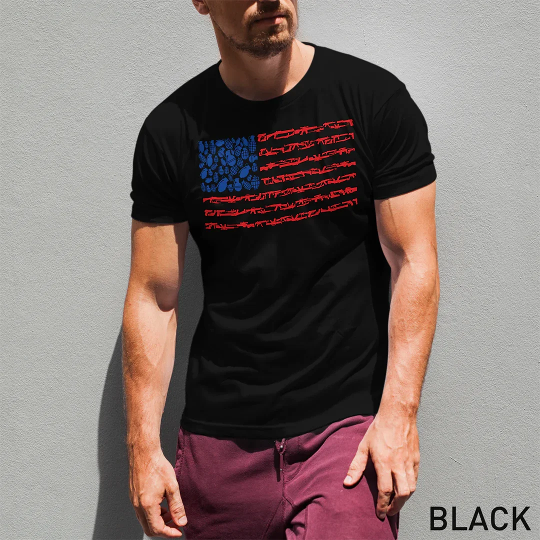 

25SS Men'S Breathable Sport American Gun Flag Print T-Shirt Leisure Fashion Short Sleeve Cotton T-shirt Summer Brand Streetwear