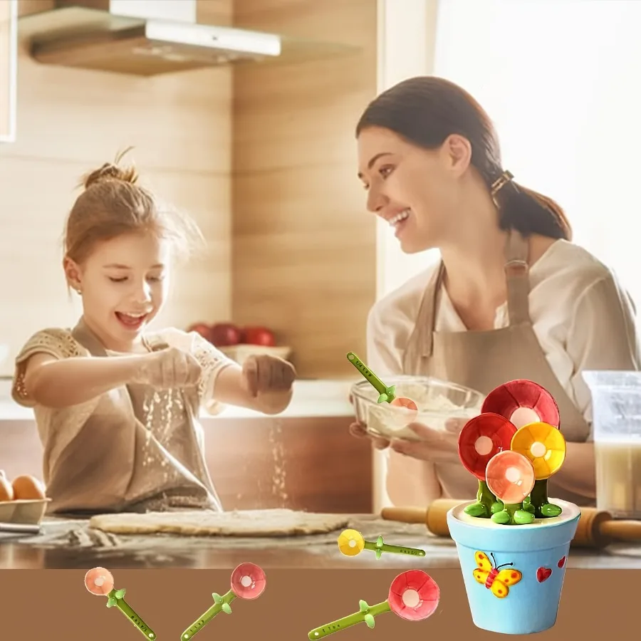 

Ceramic Measuring Spoon Multifunctional Flower Measuring Spoon Cute Base Spoon Holder Household Kitchen Supplies Accessories