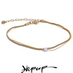 Yhpup Fashion Layered Chain Imitation Pearl Chic Anklet Rust Proof Gold & Platinum Plated Australia Summer Jewelry Gift
