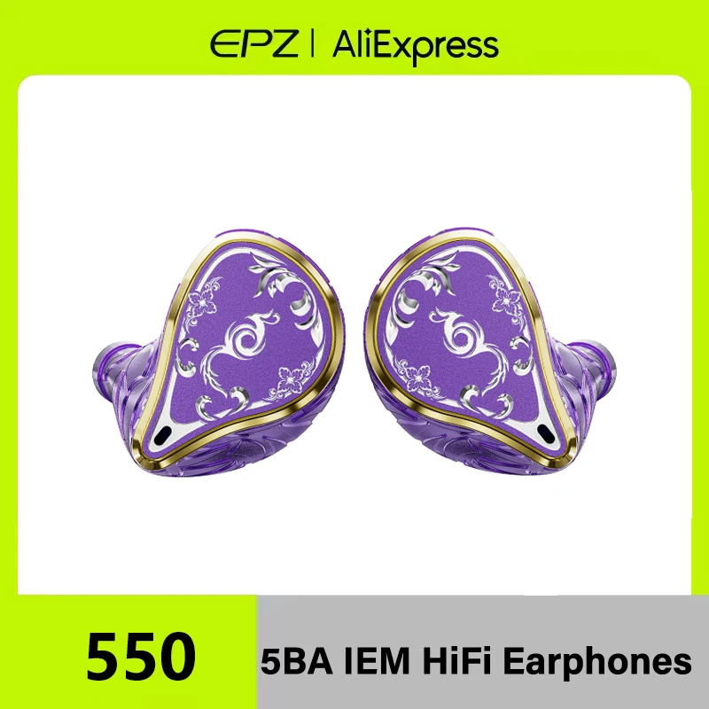 

EPZ 550 Purple Phoenix In Ear Earphone 5BA HiFi Music Earbuds Audiophile IEM Monitor Gaming Wired Earphone with Detachable Cable